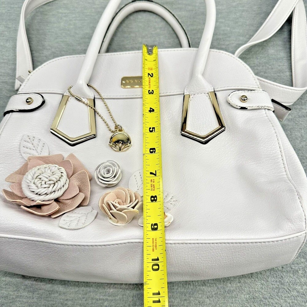 Big Buddha 3-D Flowers Appliqué Barrel Handbag Purse Satchel White (PU) - Picture 12 of 14